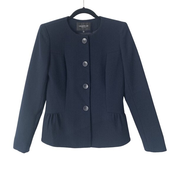 Lafayette 148 Navy Button Front Blazer Size 2 Tailored Fit Structured Wool - Picture 7 of 8